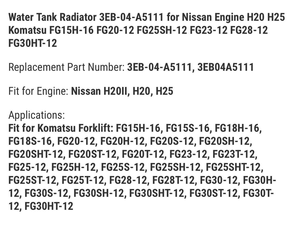 Radiator 3EB-04-A5111 for Nissan Engine H20 H25 Komatsu Forklift