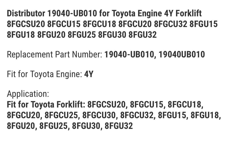 Distributor 19040-UB010 for Toyota Engine 4Y Forklift | 8 Series
