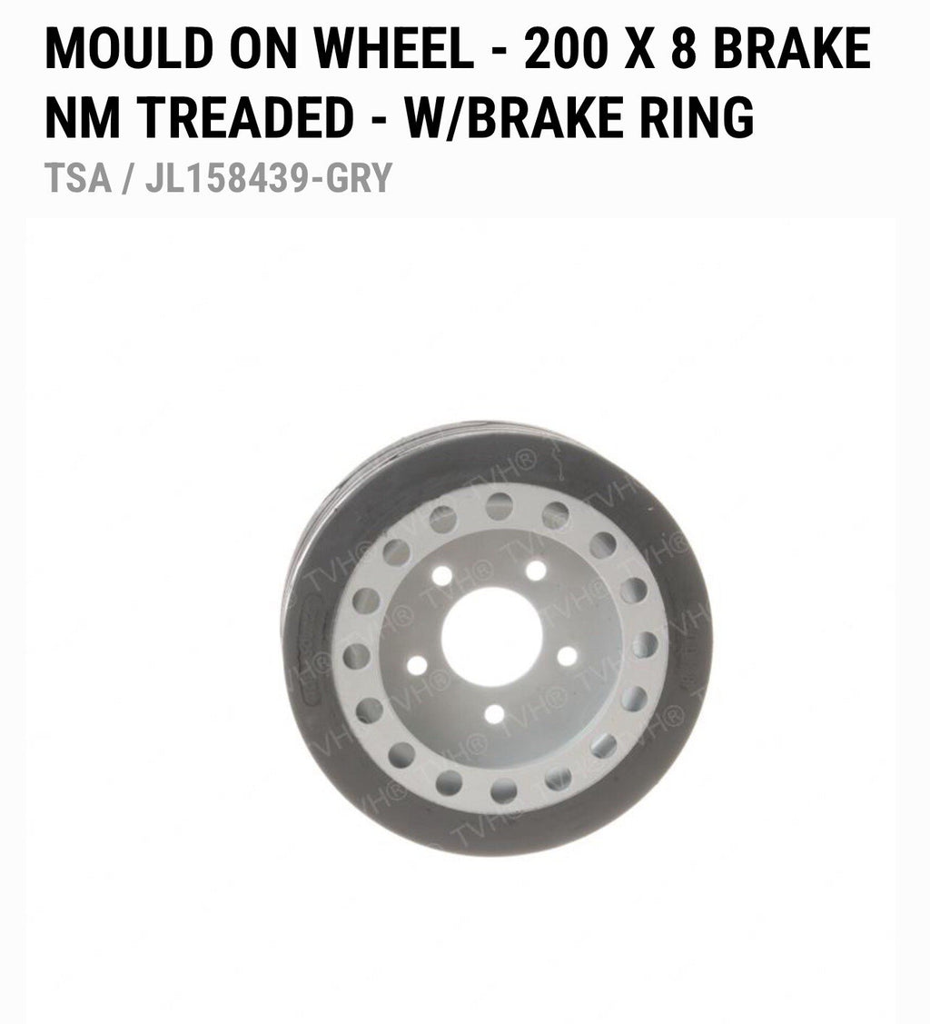 Qty 4- Skyjack 158438/158439 Non-Marking Treaded Molded-On Wheels (200 x 8) Gray