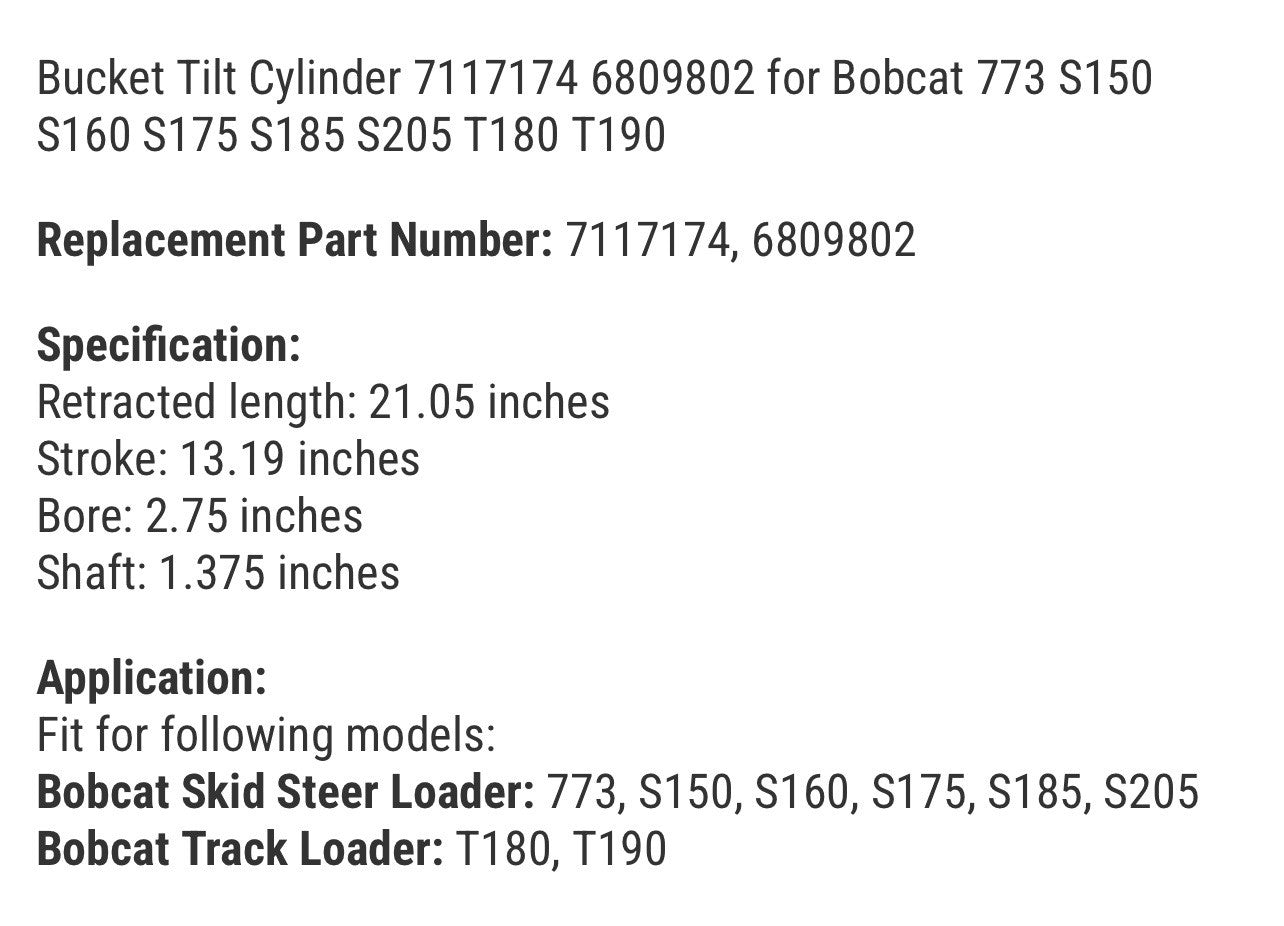Bucket Tilt Cylinder 7117174 6809802 for Bobcat 773 S150 S160 S175 S185 S205