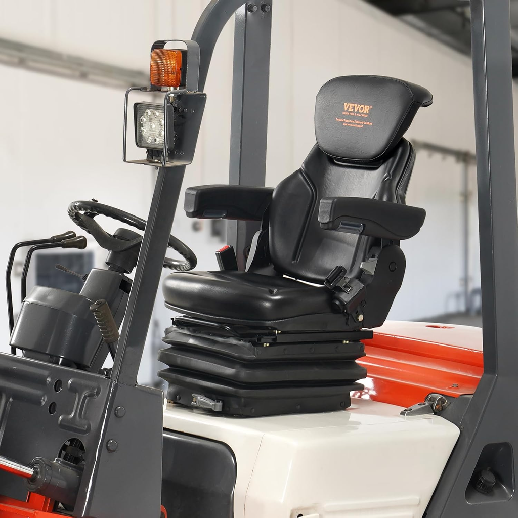 Universal Forklift Seat, Tractor Seat with Armrest & Adjustable Backrest