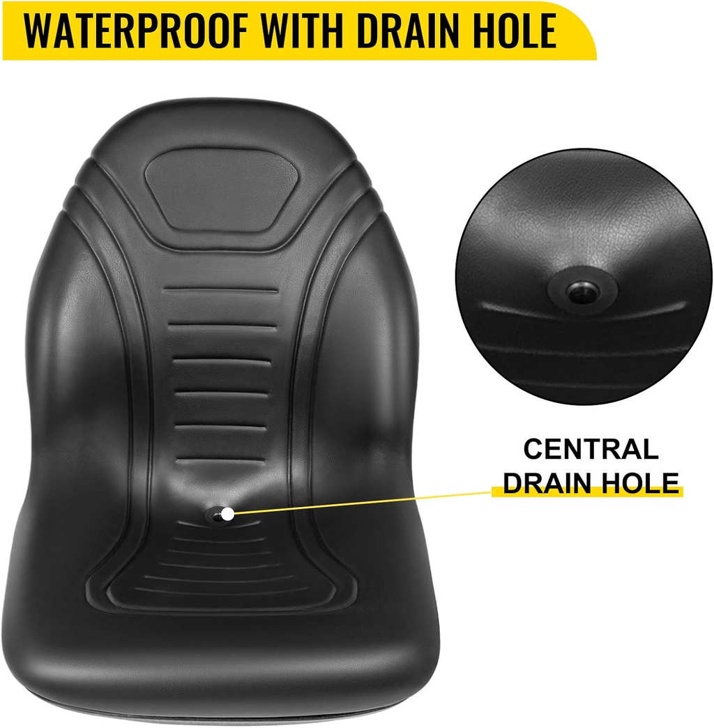 Universal Lawn Tractor Seat Replacement, Compact High Back Mower Seat, Black