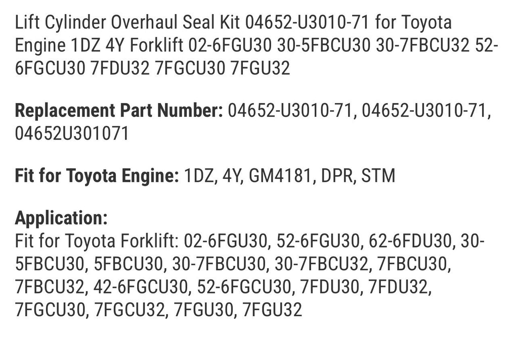 Lift Cylinder Overhaul Seal Kit 04652-U3010-71 for Toyota Forklift