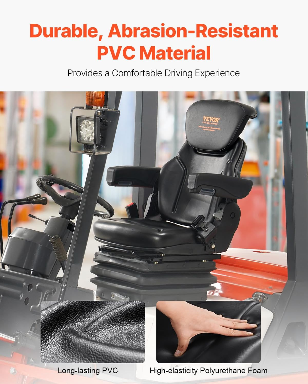 Universal Forklift Seat, Tractor Seat with Armrest & Adjustable Backrest