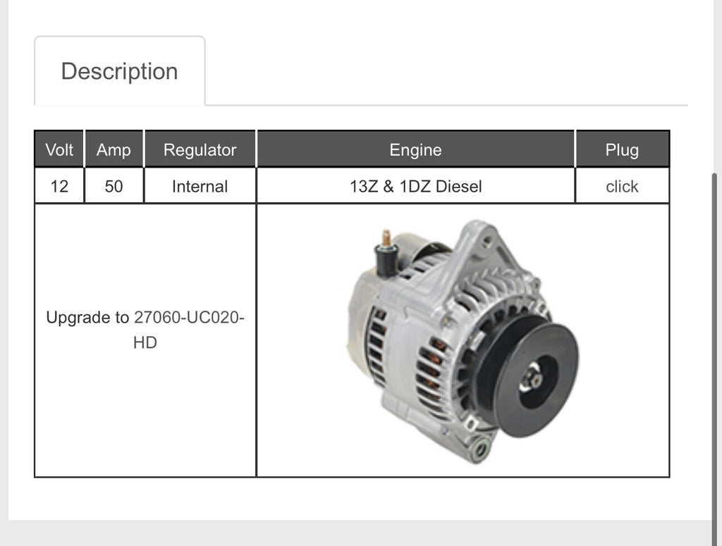 27060-78203-71 Alternator For Toyota Forklift With 13Z & 1DZ Engine 27060-UC020