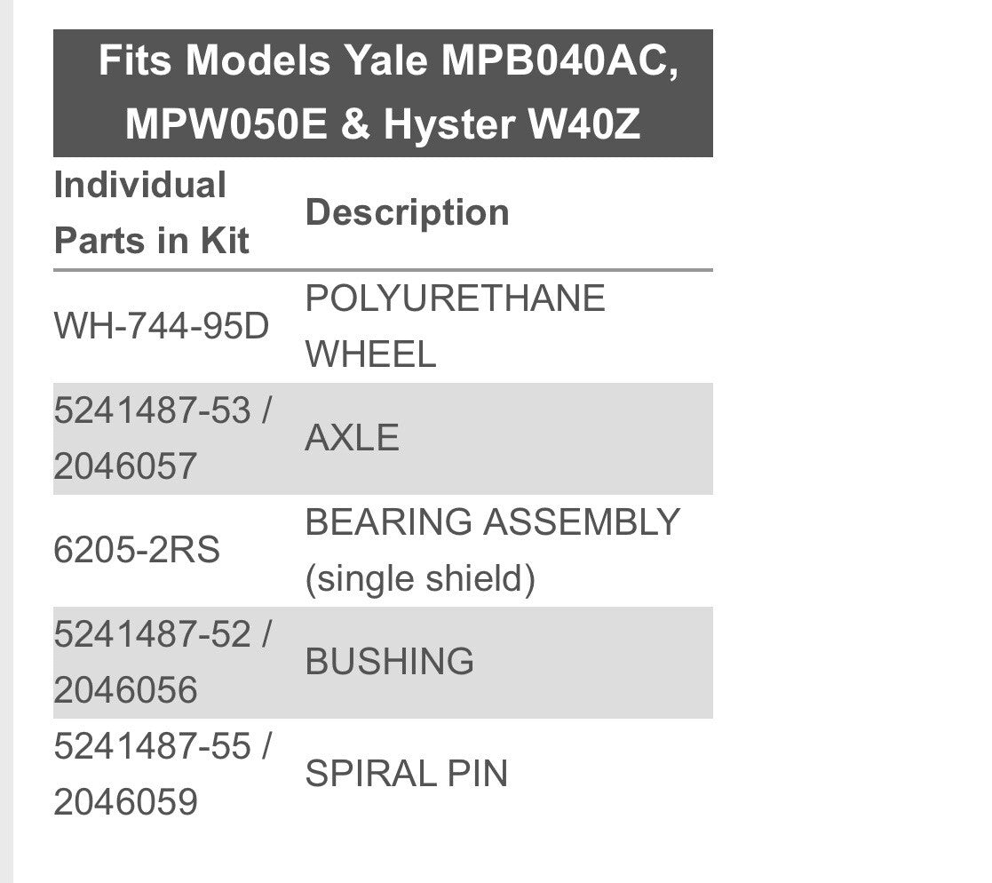Load Wheel Kit for Yale Model MPB040AC, MPW050E & Hyster W40Z Pallet Jack