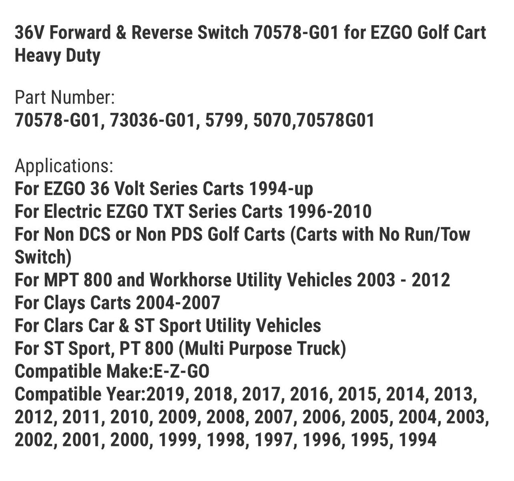36V Forward & Reverse Switch 70578-G01 for EZGO Golf Cart