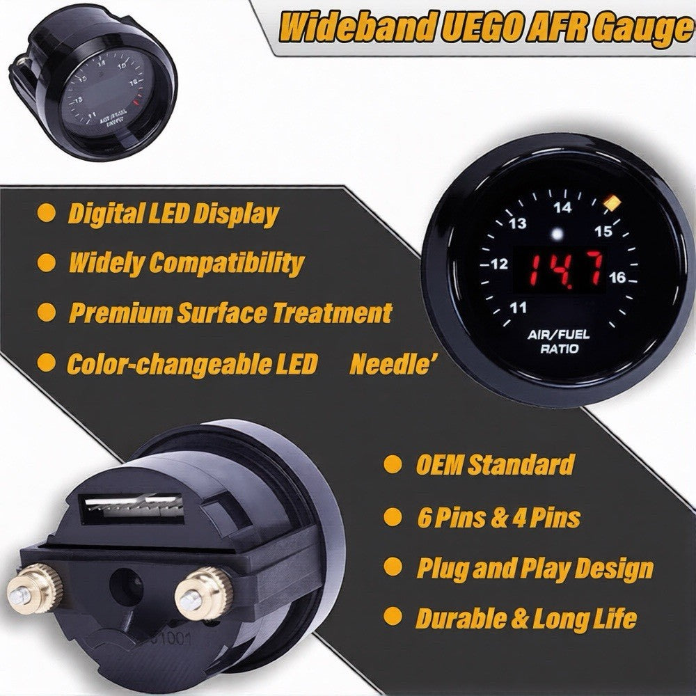 For AEM 30-4110 UEGO Wideband O2 Air Fuel Ratio Gauge AFR 52mm w/4.9 LSU Sensor