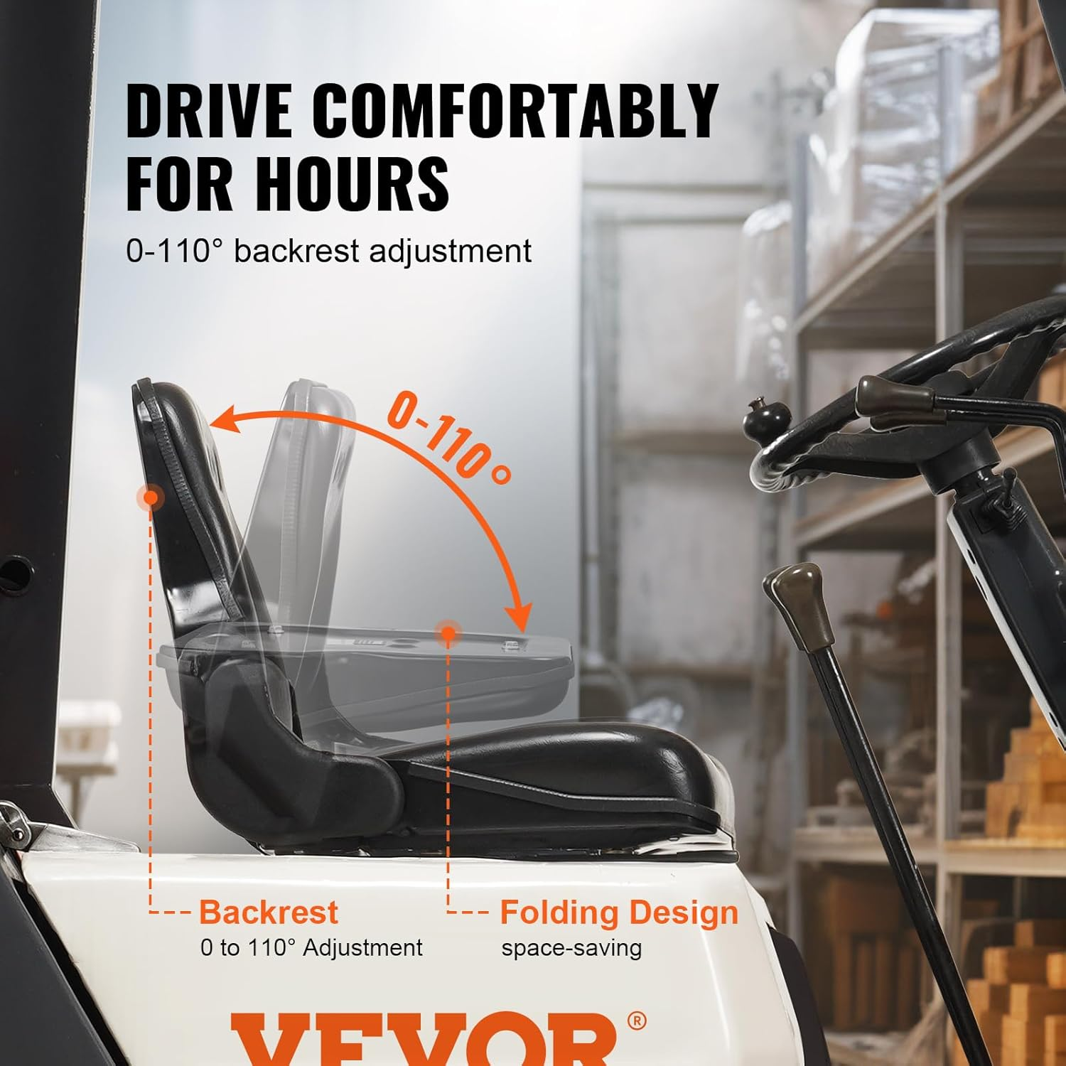 Universal Forklift Seat, Fold down Tractor Seat with Adjustable Angle Back