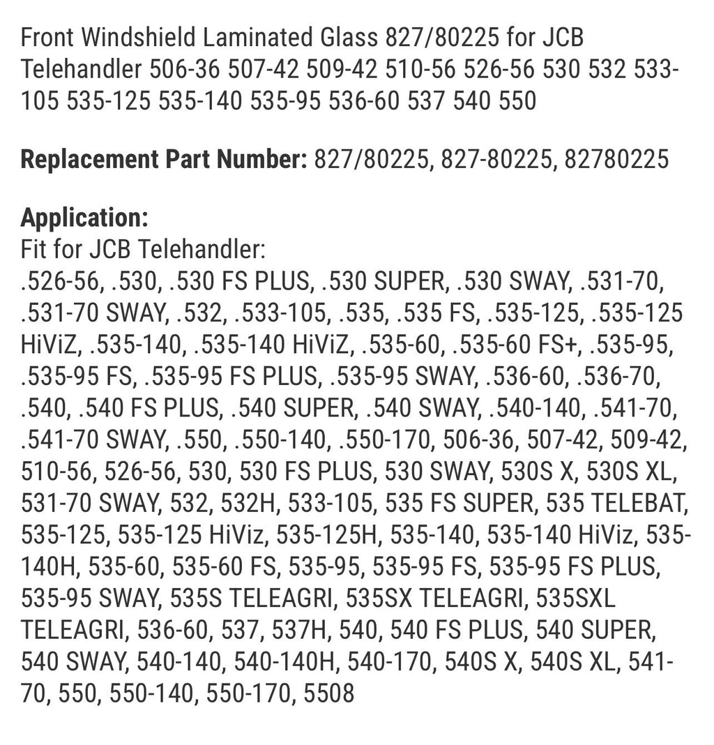 Front Windshield Laminated Glass 827/80225 for JCB Telehandler