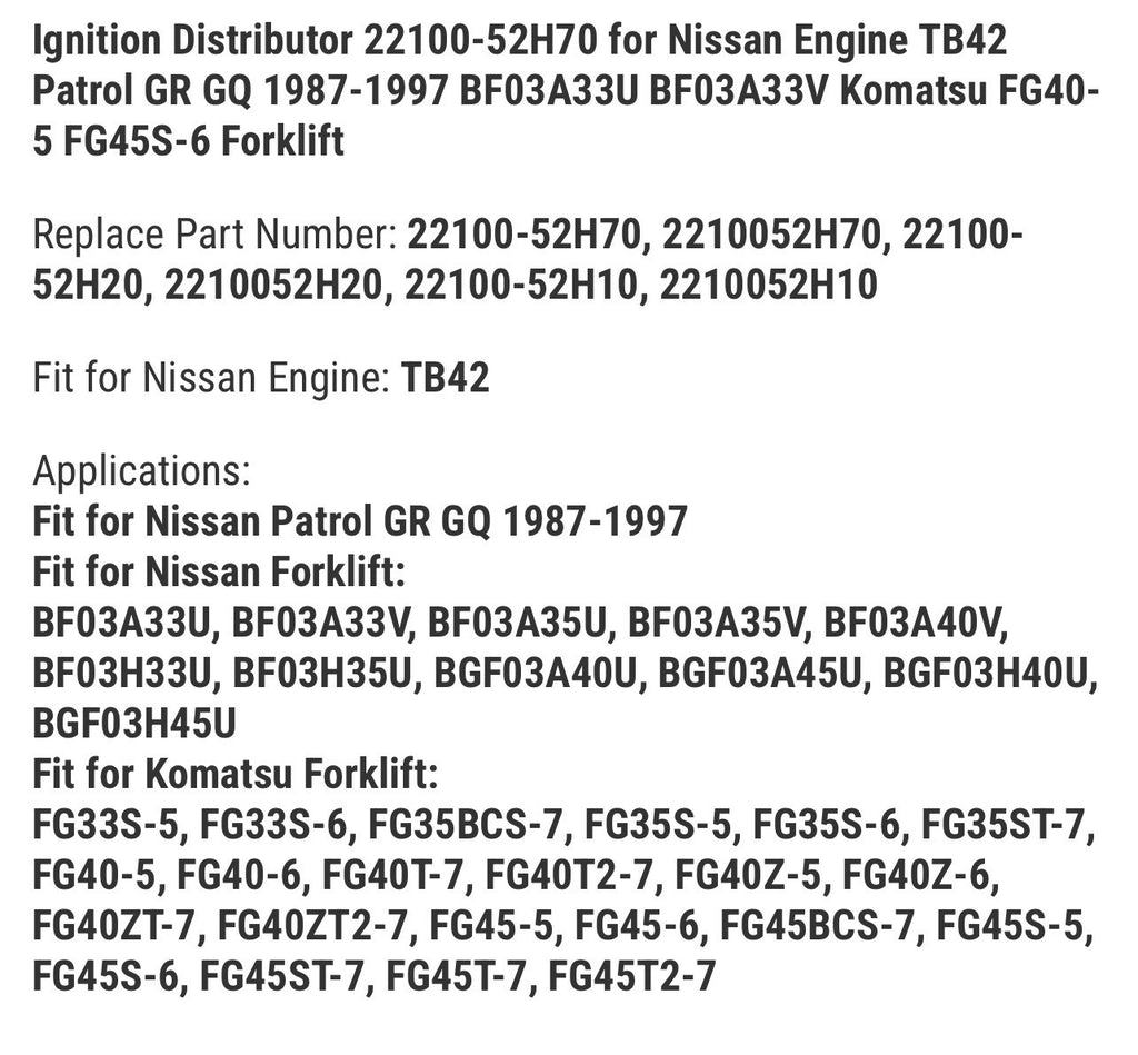 Ignition Distributor 22100-52H70 for Nissan Engine TB42 Patrol GR GQ 1987-1997
