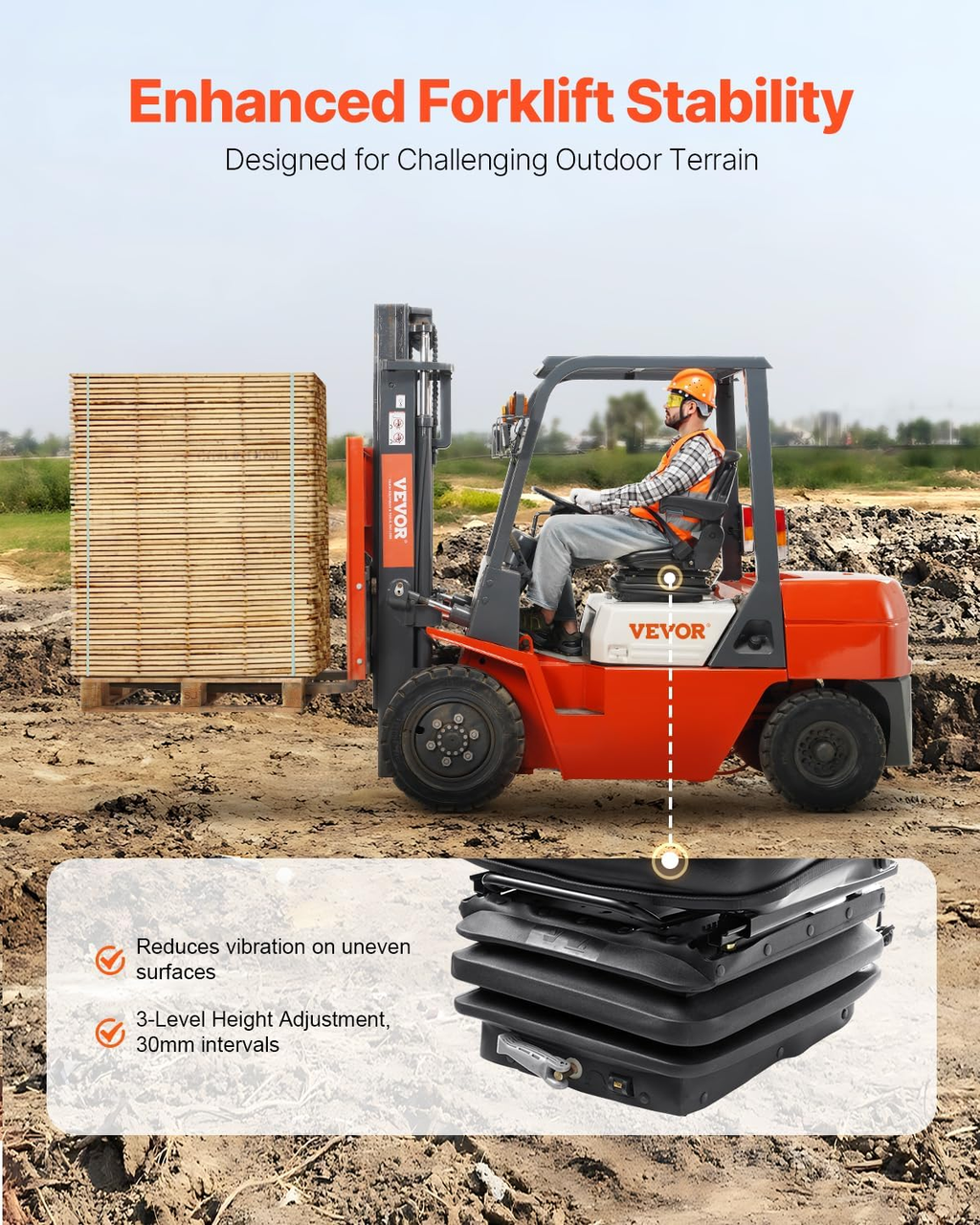 Universal Forklift Seat, Tractor Seat with Armrest & Adjustable Backrest