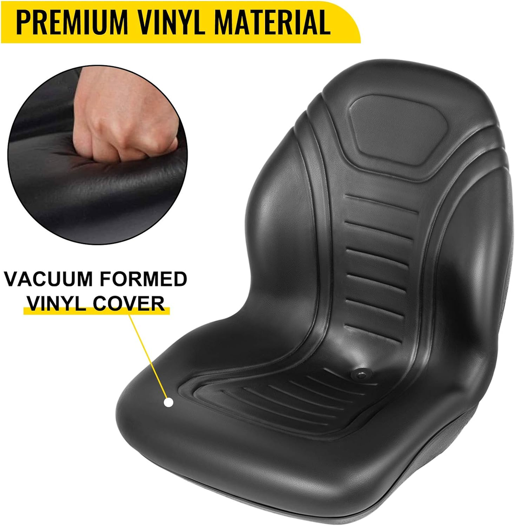 Universal Lawn Tractor Seat Replacement, Compact High Back Mower Seat, Black