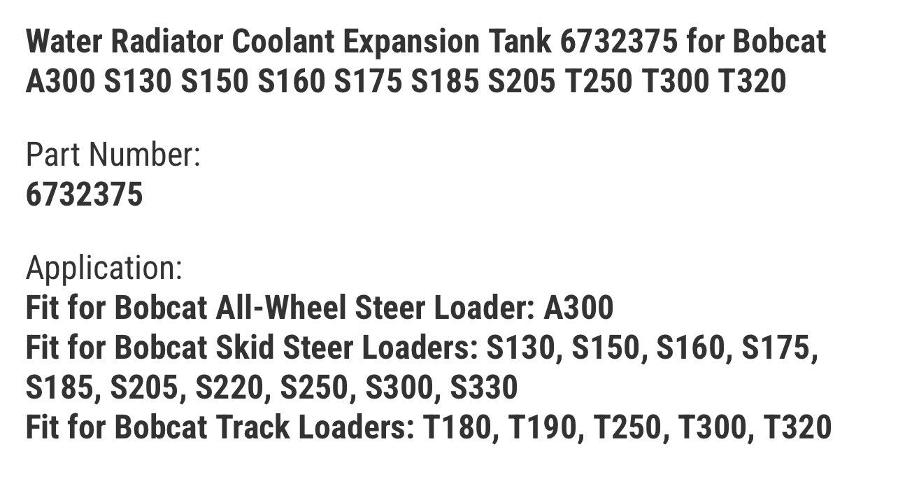 Water Radiator Coolant Expansion Tank 6732375 for Bobcat A300 S130 S150 S160 S17