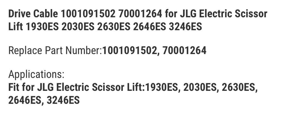 Drive Cable 1001091502 70001264 for JLG Electric Scissor Lift 1930ES 2030ES 2630