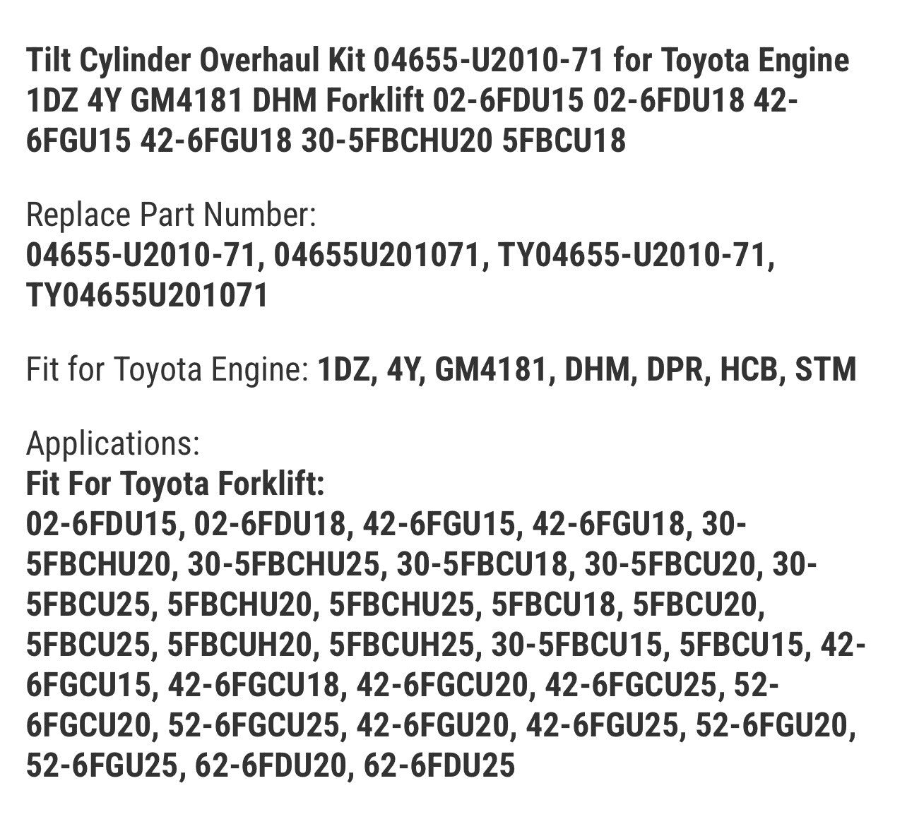 Tilt Cylinder Overhaul Kit 04655-U2010-71 for Toyota Forklift