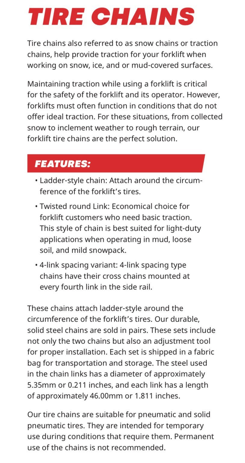 (QTY 2) FORKLIFT TIRE SNOW CHAIN FOR 6.00-9 TIRE SIZE
