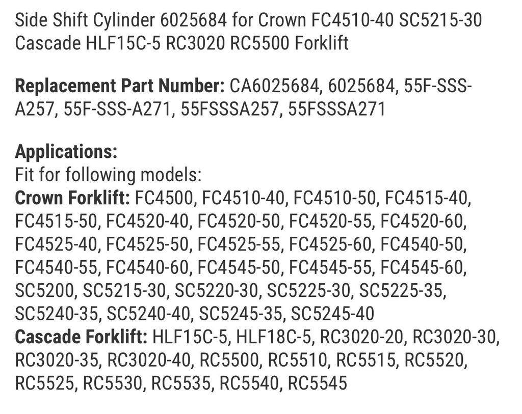 Side Shift Cylinder 6025684 for Forklift Crown FC4510-40 SC5215-30 Cascade HLF15