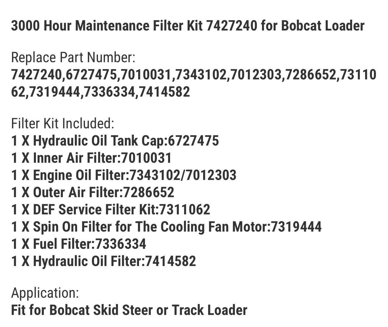 3000 Hour Maintenance Filter Kit 7427240 for Bobcat Loader