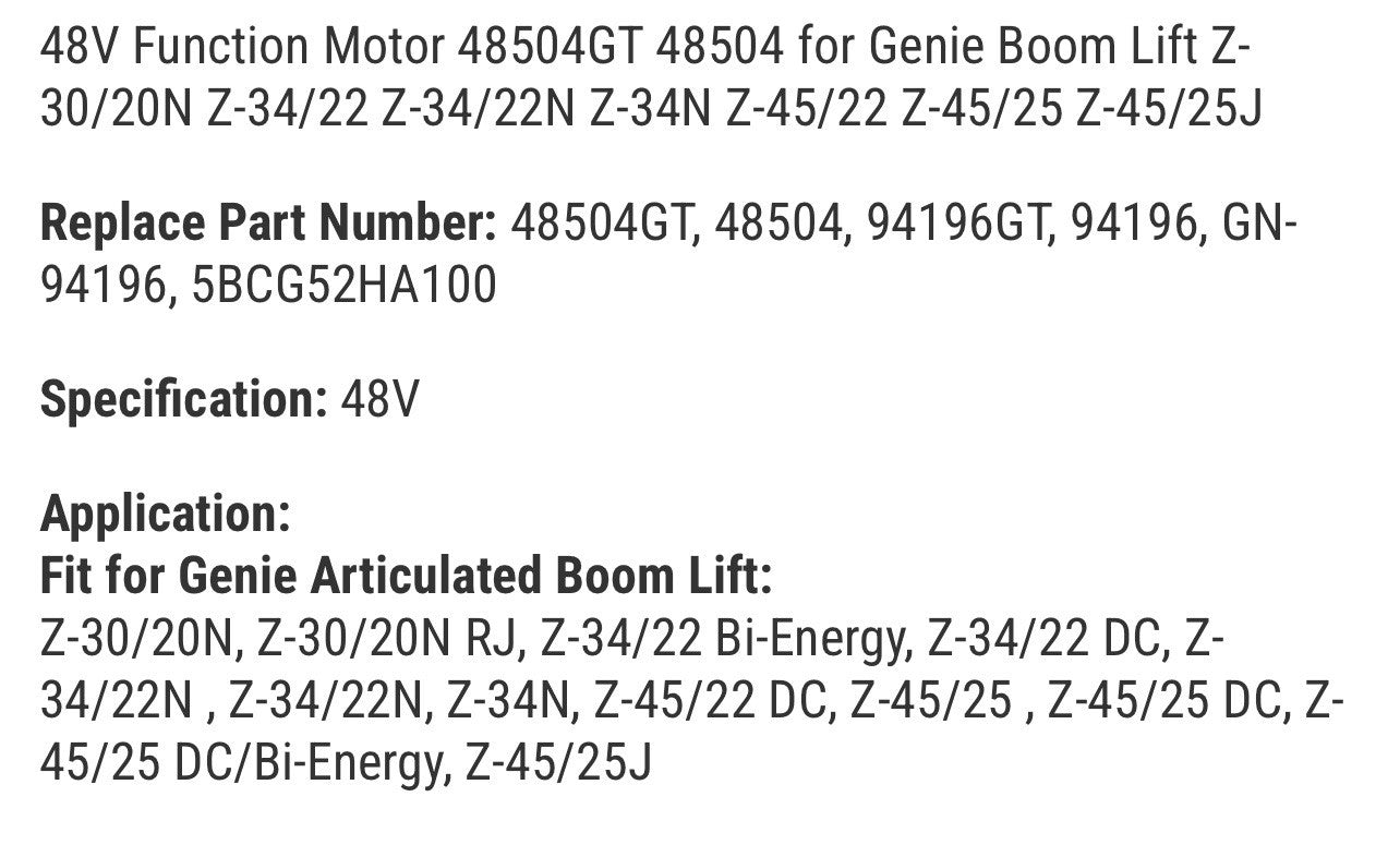48V Function Motor 48504GT 48504 for Genie Boom Lift Z-30/20N Z-34/22 Z-34/22N Z