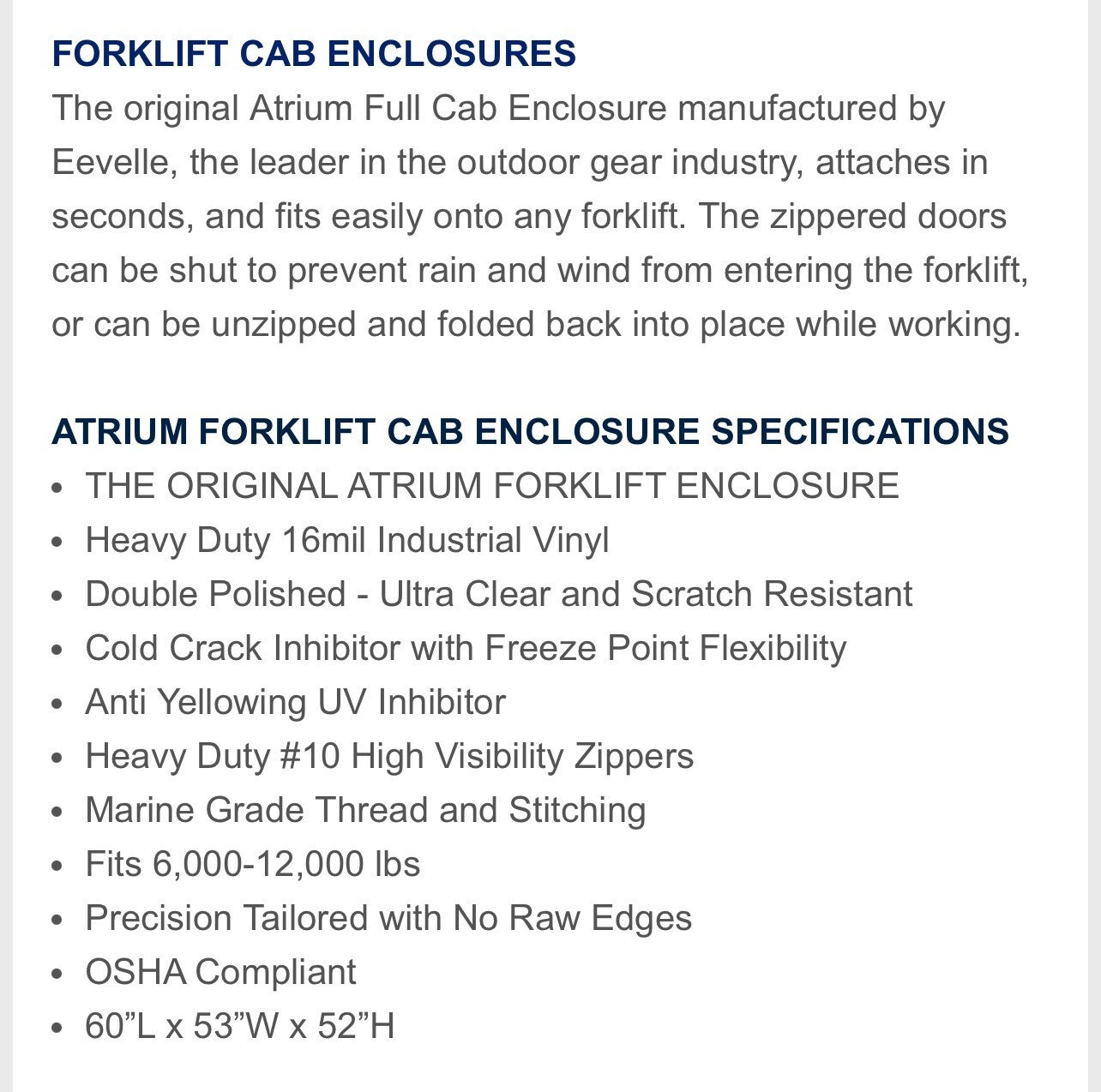 Universal Forklift Cab Enclosure | Fits Lifts With Capacity up to 8,000lbs
