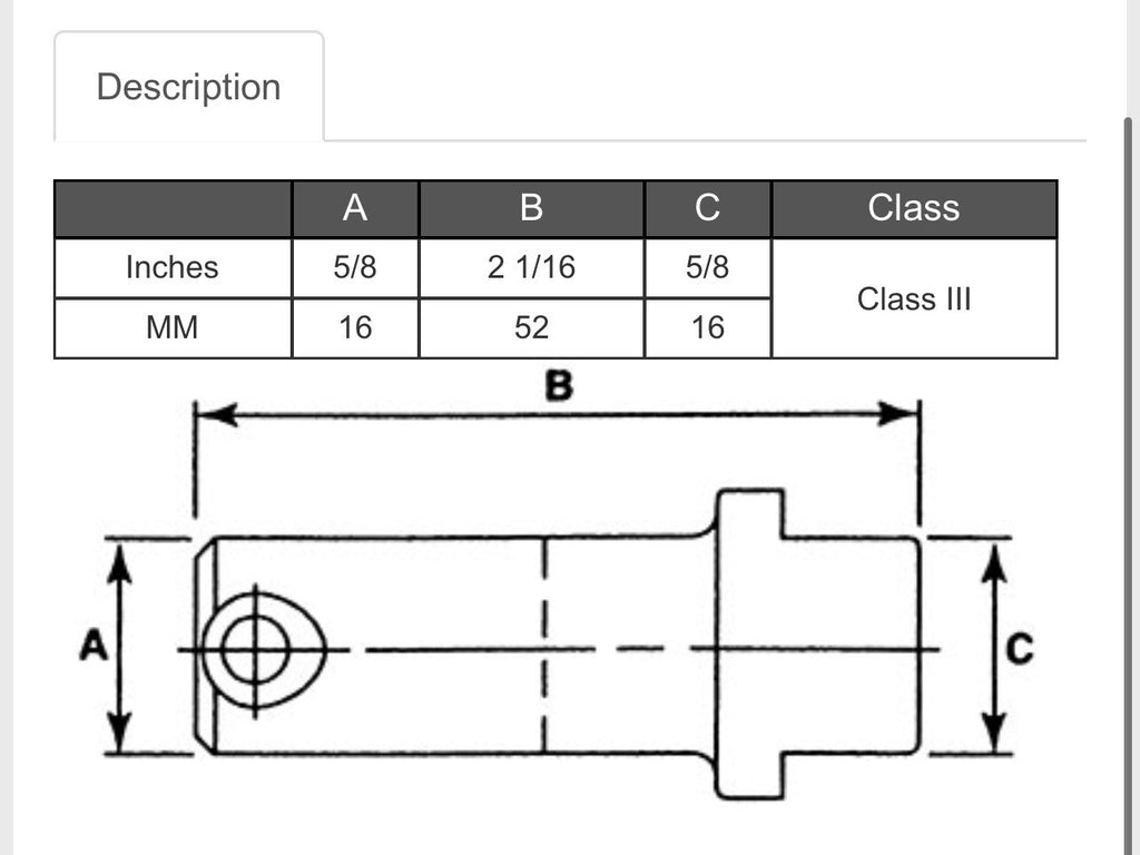 Universal Forklift Fork Pin Kit Class 3- Set of 2 (Size in Picture)