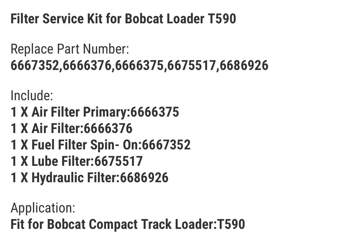 Filter Service Kit for Bobcat Loader T590