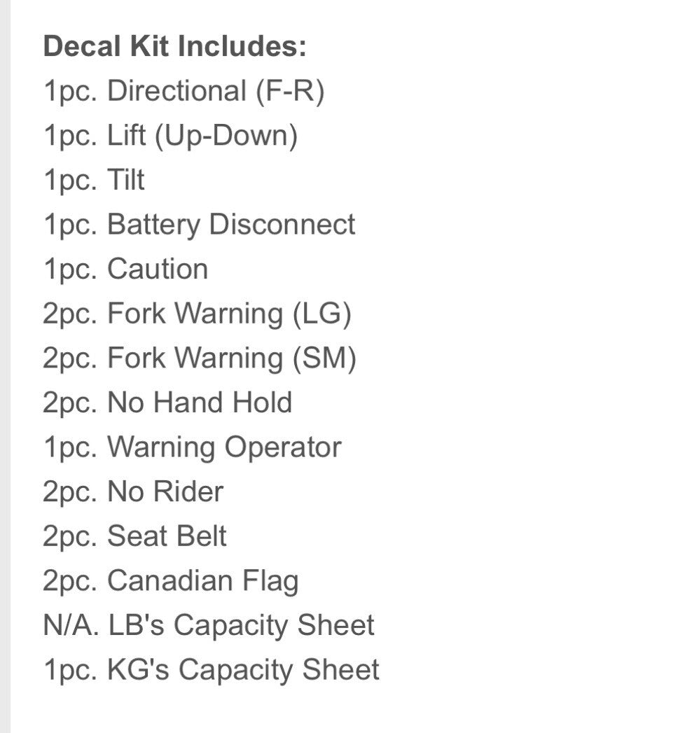 Universal Forklift Safety Decal Kit (CANADIAN) | Fits ALL Models