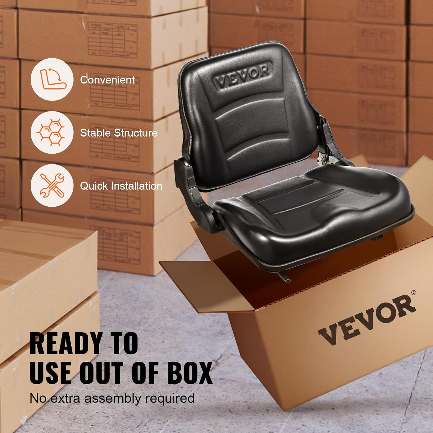 Universal Forklift Seat, Fold down Tractor Seat with Adjustable Angle Back
