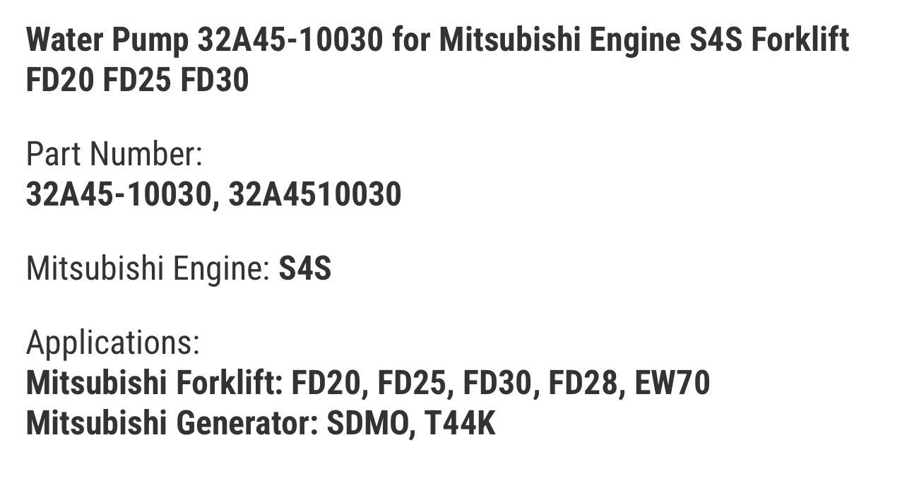 Water Pump 32A45-10030 for Mitsubishi Engine S4S Forklift FD20 FD25 FD30
