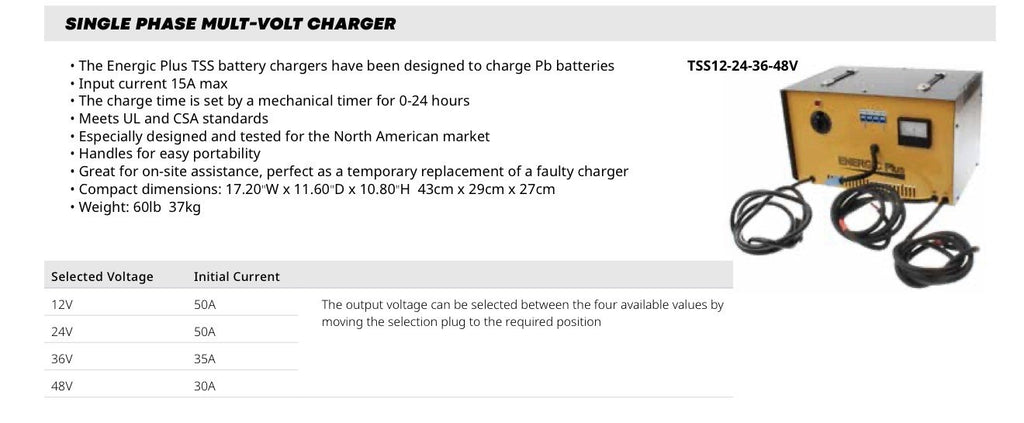 12/24/36/48 VOLT 30-50AMP 120V SINGLE PHASE FORKLIFT CHARGER