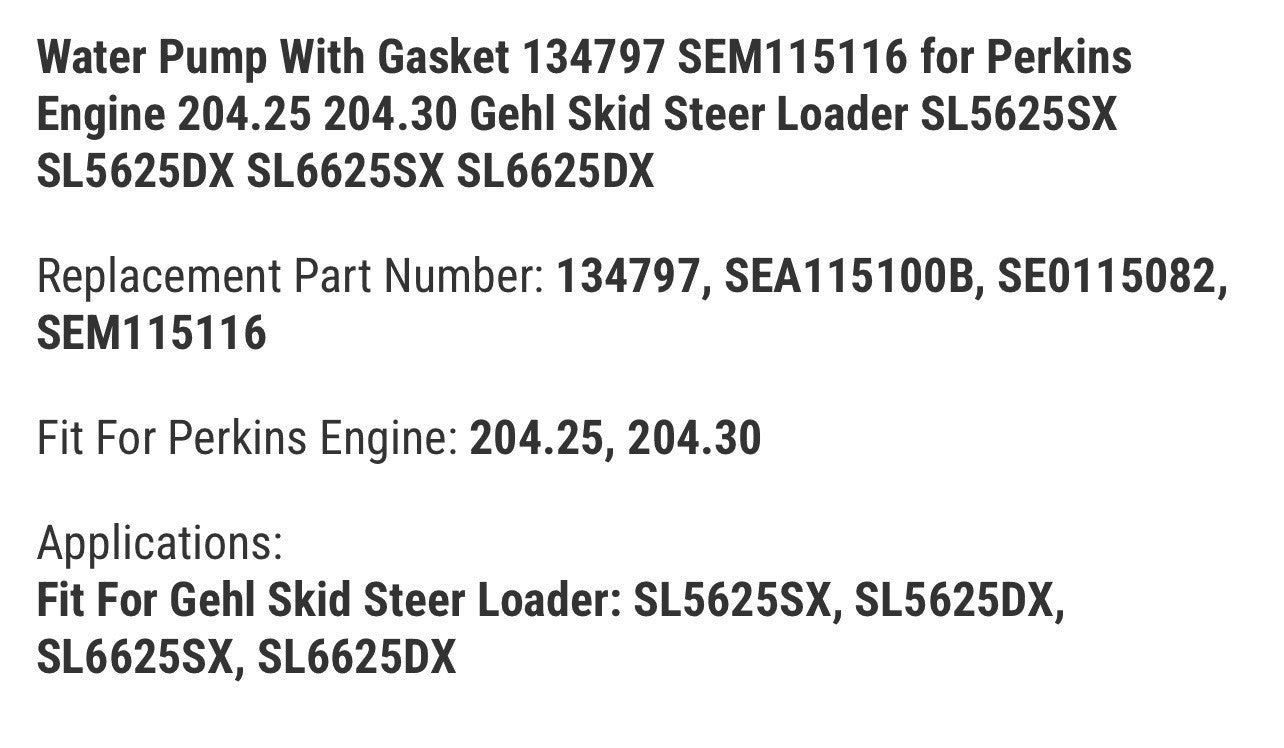 Water Pump With Gasket 134797 SEM115116 for Perkins Engine