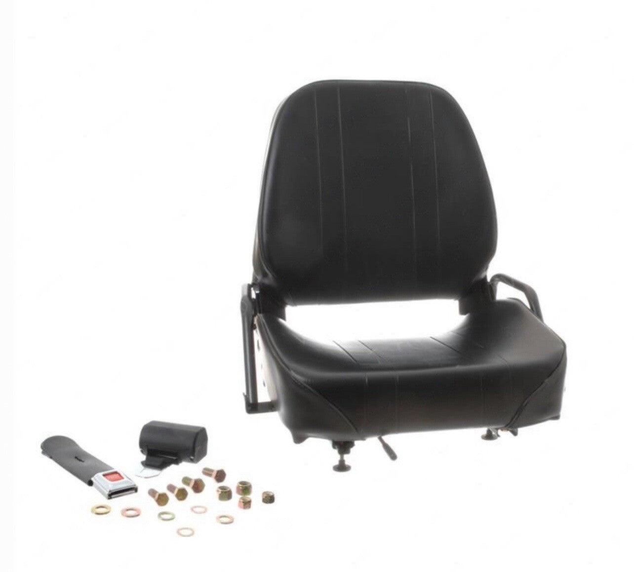 87000-90H00 Folding Forklift Seat With Seatbelt | Komatsu Cat | Vinyl Black