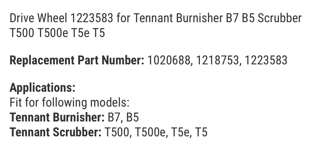 Drive Wheel 1223583 for Tennant Burnisher B7 B5 Scrubber