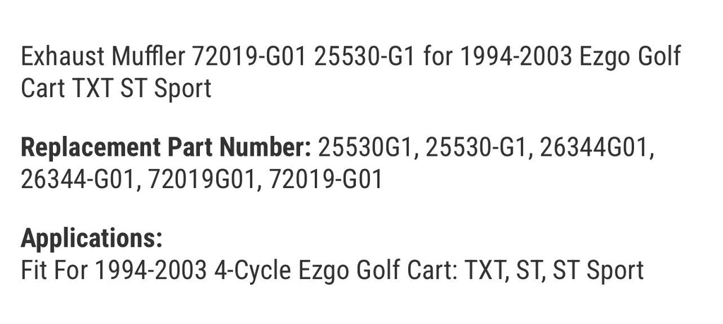 Exhaust Muffler 72019-G01 25530-G1 for 1994-2003 Ezgo Golf Cart TXT ST Sport