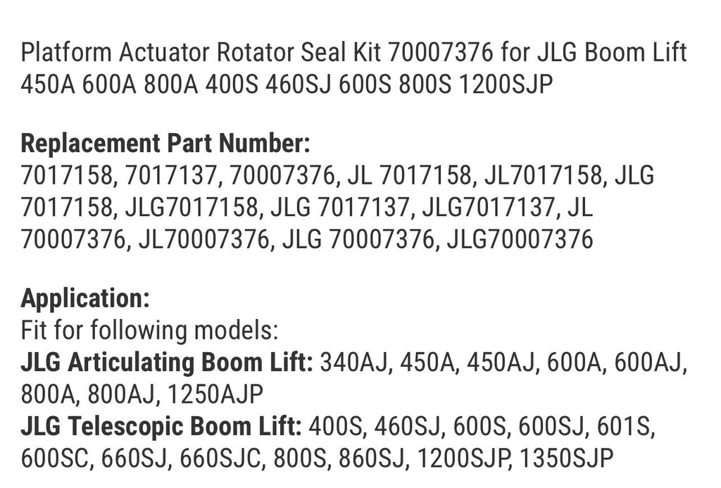 Platform Actuator Rotator Seal Kit 70007376 for JLG Boom Lift 450A 600A 800A 400
