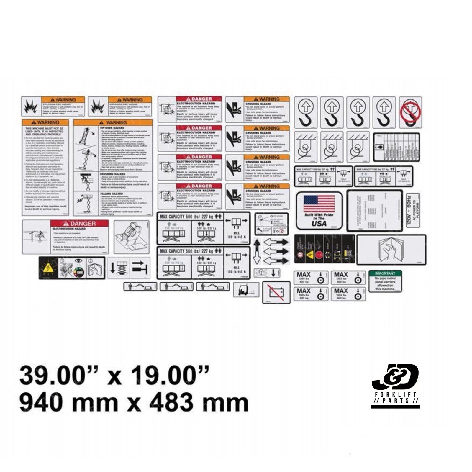 NEW JLG AERIAL WORK PLATFORM SERVICE DECAL KIT 1930 ES