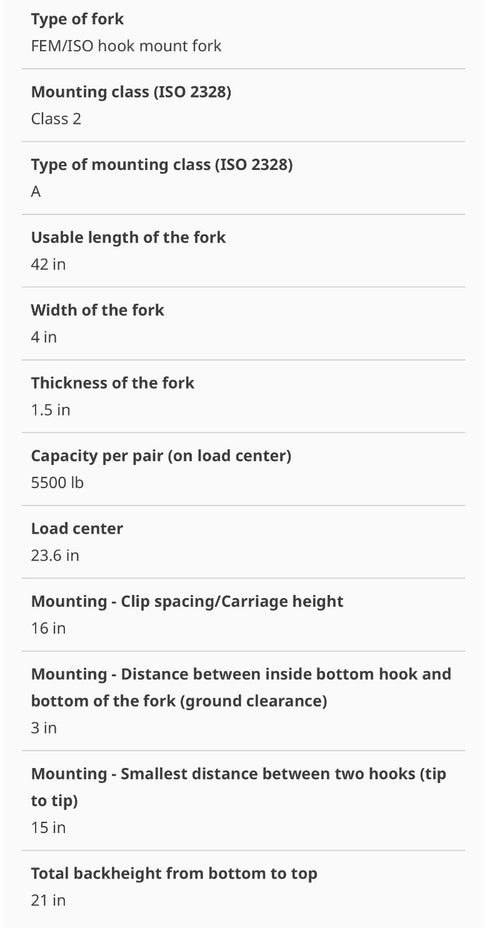 (QTY 2) NEW CLASS II 42" FORKS 1-1/2 X 4 X 42 CL2 FORKLIFT FREE FREIGHT!