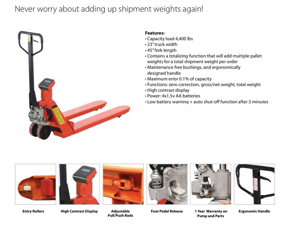 HAND PALLET - TRUCK W/SCALE 4000LB CAP 23X45